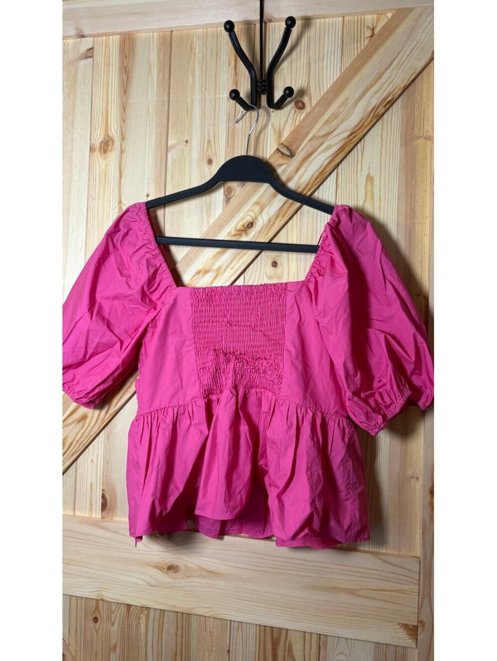 English Factory Pink Puff Sleeve Peplum Blouse Size M